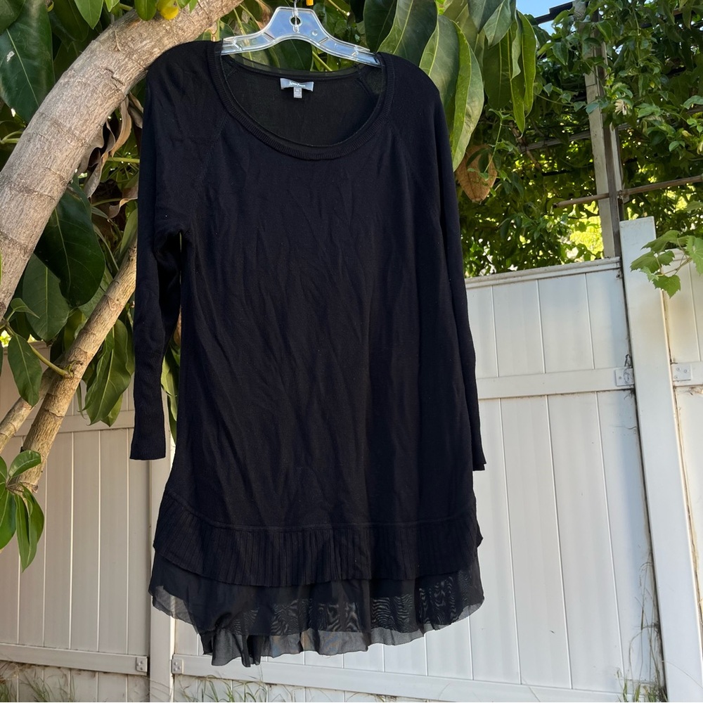 Neiman Marcus Black Sweater with a Sheer Mesh Trim.